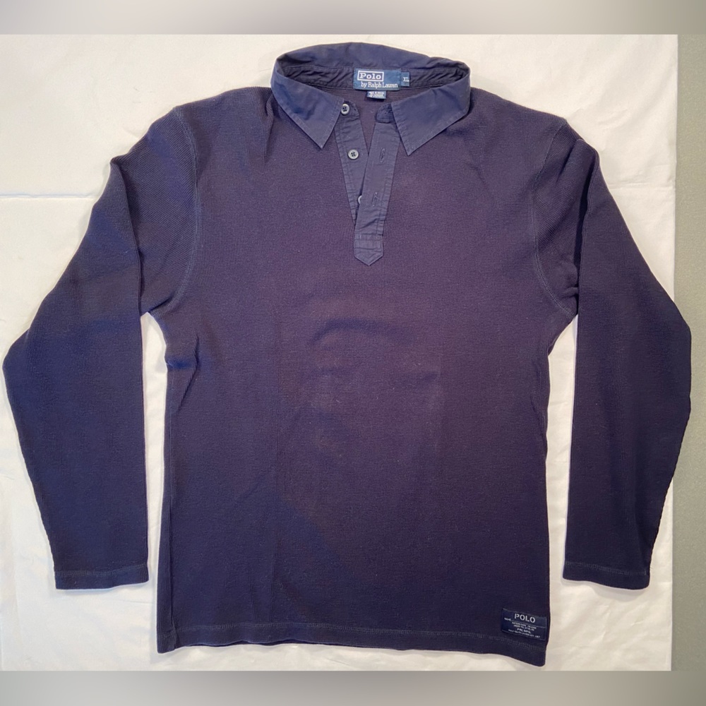 Polo by Ralph Lauren, Long Sleeve Knit Collared Short, Navy Blue, size XL